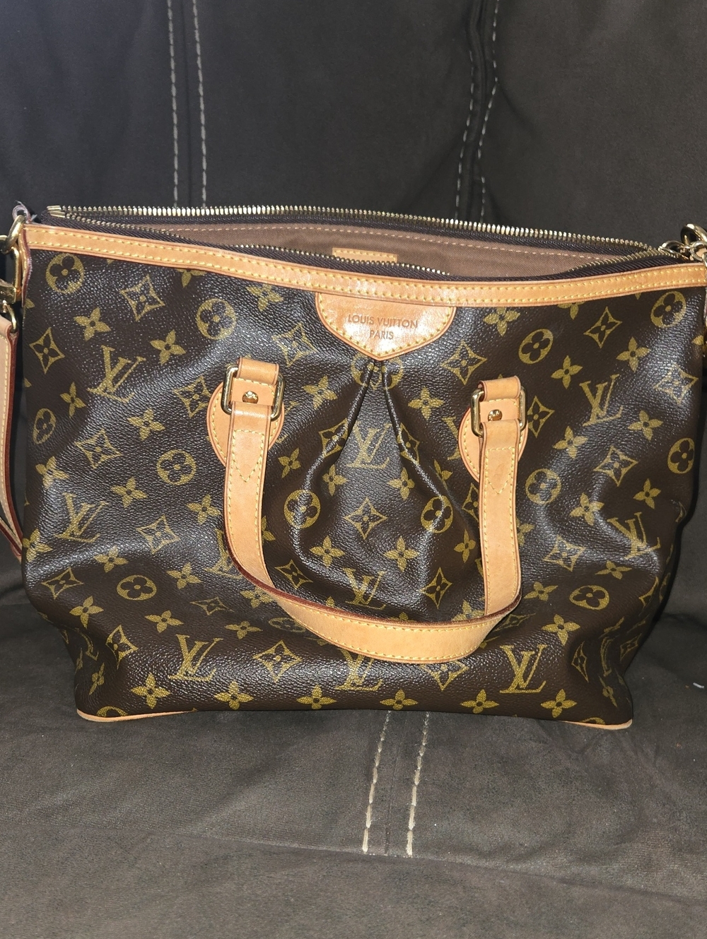 Louis Vuitton Monogram Canvas Tote with Tan Leather Trim